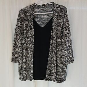 Open-Front Marled Cardigan - Black & Gray